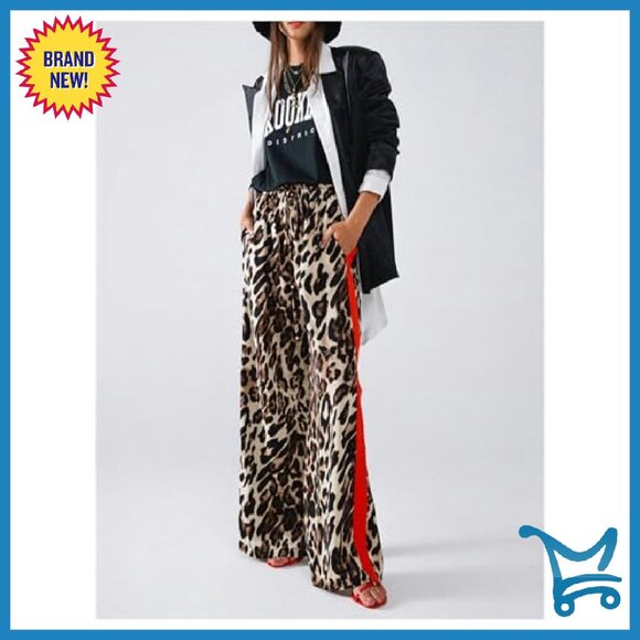 Women's Cheetah Print Wide Leg Pants Y2K Streetwear Trousers - Picture 6 of 6